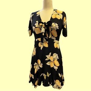 Lightweight lemon print mini dress